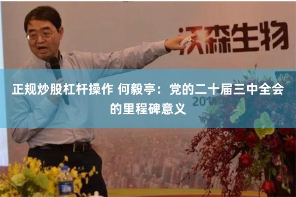正规炒股杠杆操作 何毅亭：党的二十届三中全会的里程碑意义