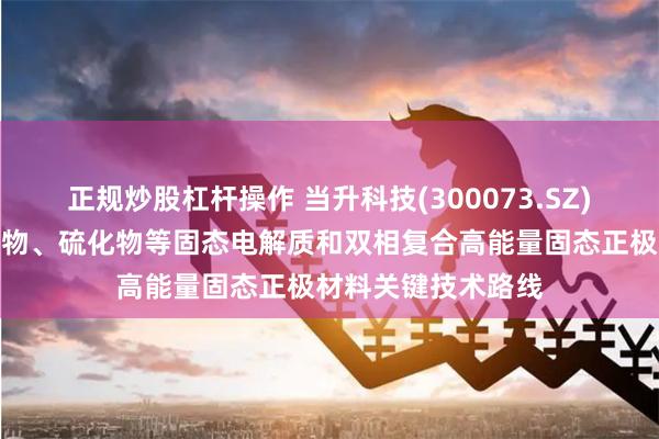 正规炒股杠杆操作 当升科技(300073.SZ)：已系统布局氧化物、硫化物等固态电解质和双相复合高能量固态正极材料关键技术路线